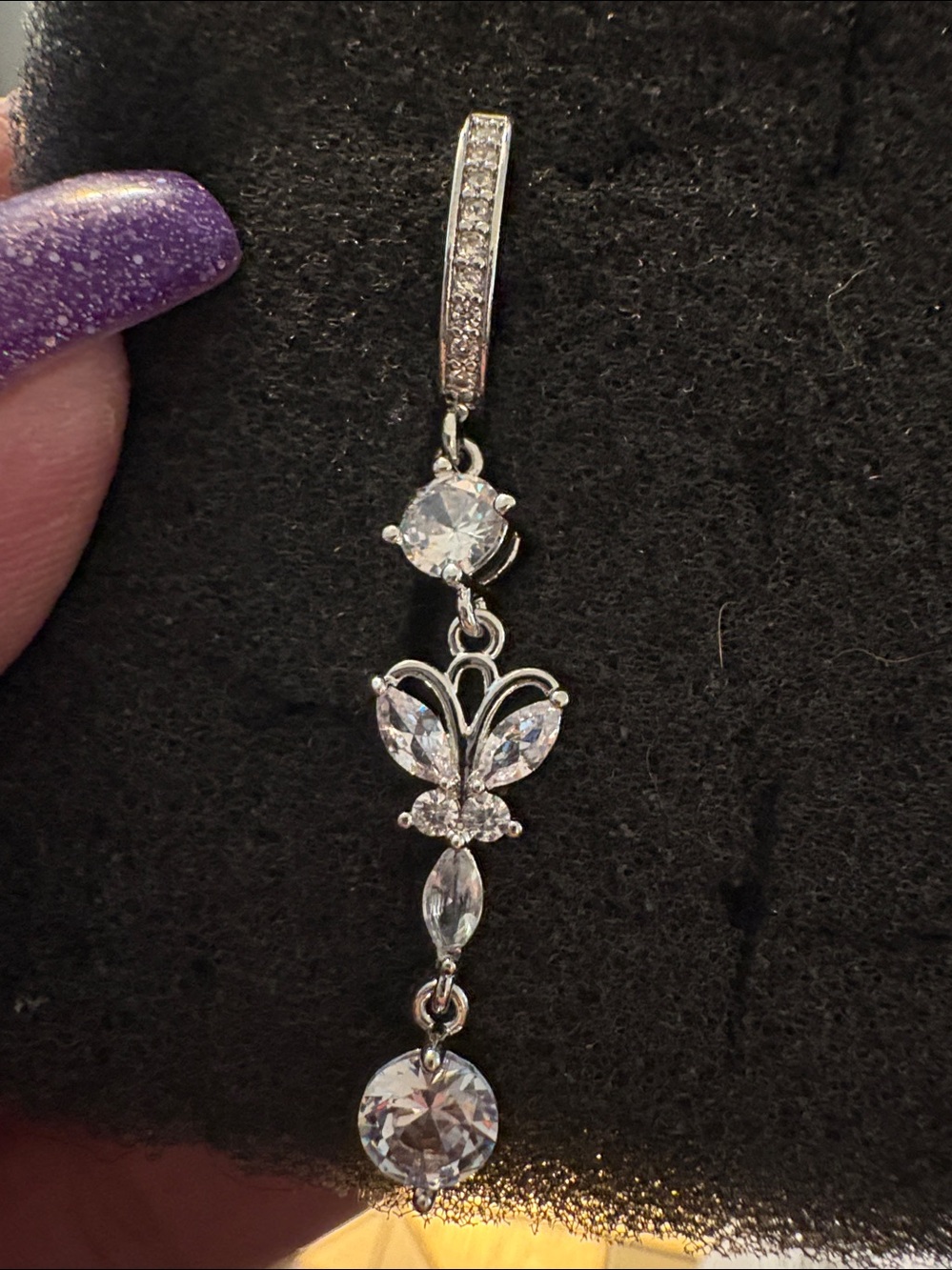 Belly Ring-Dangling  Butterfly Ring Copper Zirconia Silver Tone Stone